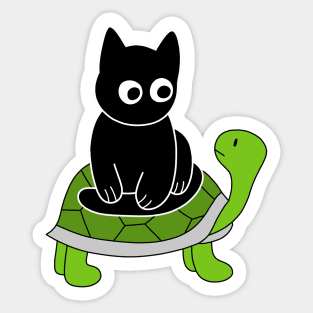 Black Cat Riding on Green Turtle Sticker